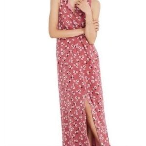 Madewell Mauve Floral Maxi Dress Keyhole front Waist Tie Lined XS